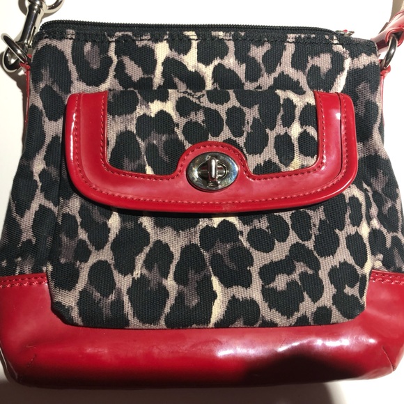 Coach Bags Coach Cheeta Print Purse With Red Accents Crossbody
